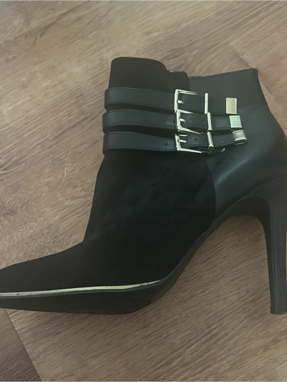 Sam & Libby Black Pointed Buckle Strap Ankle Bootie